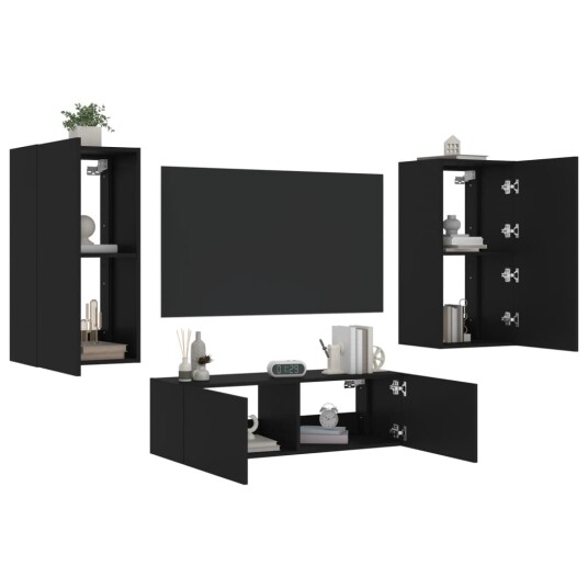 vidaXL Vegghengte TV-benker med LED 3 stk svart 8721012472907