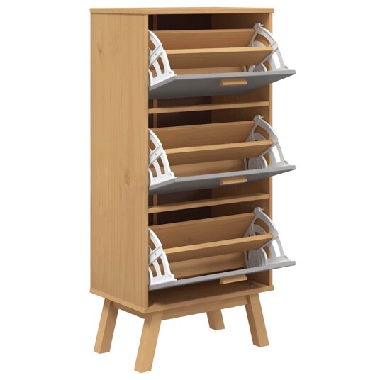 Skoskap OLDEN grå og brun 55x35x120 cm heltre furu 8721012133907