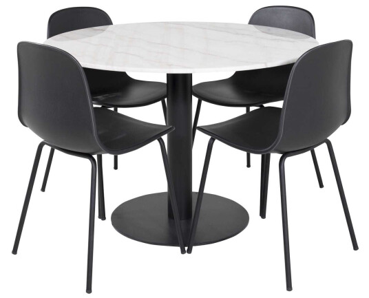 Venture Design Estelle & Arctic spisegruppe Hvit/svart 4 st stoler & bord 106 cm
