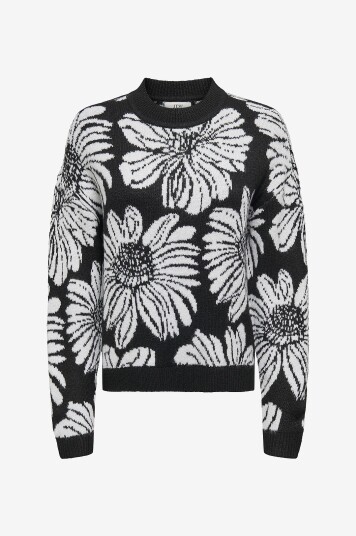 Jdy  Pullover jdySigne L/S O neck Flower Jacq Svart