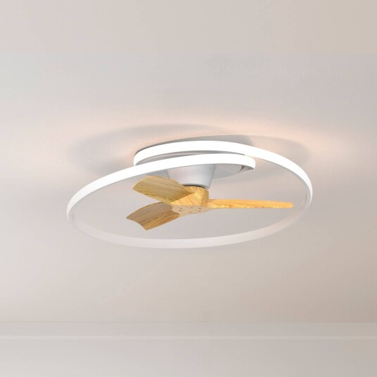 Mantra Iluminación LED-takvifte Ocean hvit/tre DC stillegående Ø 78 cm CCT Ocean, dimbar, Lyst tre , Stue / spisestue, Kunststoff, Moderne