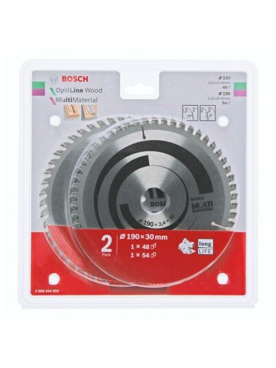 Bosch 190 mm Sirkelsagbladsett for Tre og Multimateriale - 2 Deler
