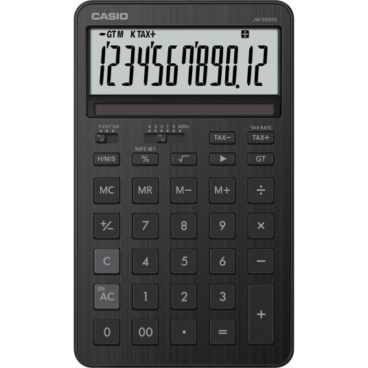 Casio Jw-200Dq, Desktop, Grunnleggende, 12 Sifre, Batteri/Solcelle, Svart