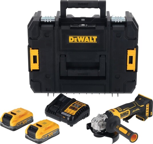 DeWalt Vinkelsliper DCG404S2T-QW Med Batterier, Lader & Veske