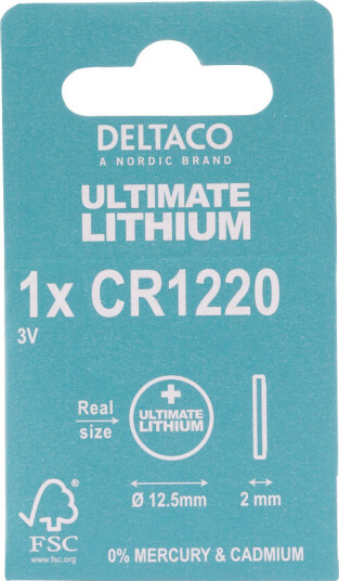 Deltaco CR1220 Ultimate Lithium Knappcellebatteri 3V 1-pk Deltaco CR1220 Ultimate Lithium Knappcellebatteri 3V 1-pk