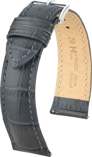 HIRSCH Duke Embossed Leather Watch Strap Grey HIRSCH Duke Embossed Leather Watch Strap Grey