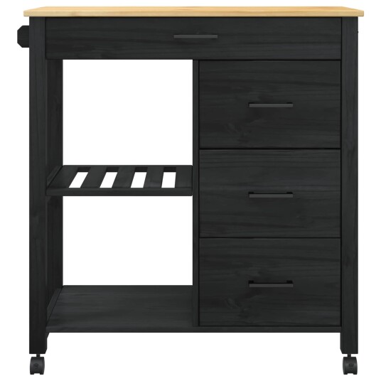 Kjøkkenvogn Svart 88,5 x 40 x 84 cm Massiv furu Kjøkkenvogn Svart 88,5 x 40 x 84 cm Massiv furu