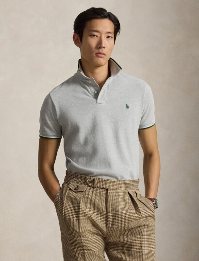 Polo Ralph Lauren Custom Slim Fit Mesh Polo Shirt Grey M Polo Ralph Lauren Custom Slim Fit Mesh Polo Shirt Grey M
