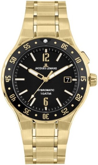 Jacques Lemans Herreklokke 1 2109J Hybromatic Sort/Gulltonet stål Jacques Lemans Herreklokke 1 2109J Hybromatic Sort/Gulltonet stål