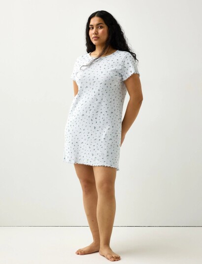 Lindex Nightdress In Pointelle Blue M