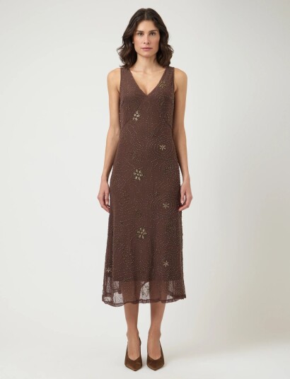 YAS Yasnura Sl Long Mesh Dress   Fest   Brown   XS