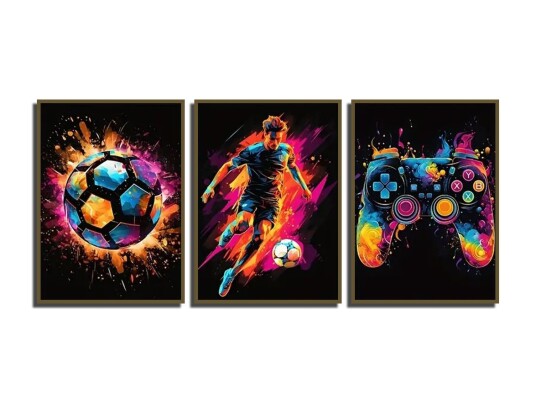 Plakat Fargerik Sport & Spill / Sett av 3 Plakat Fargerik Sport & Spill / Sett av 3