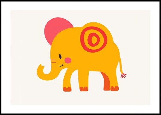 Yellow Elephant  Pink Ears Cheerful Plakat Plakat / 40x50cm