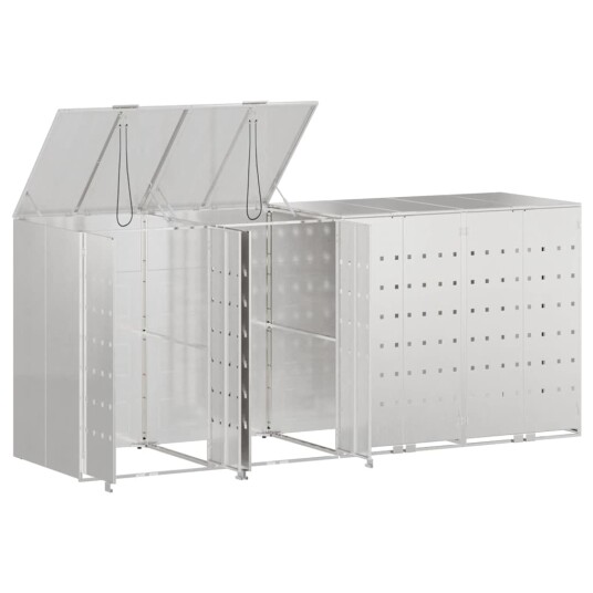 vidaXL Oppbevaring for 3 søppelbøtter sølv 340 x 77.5 x 115.5 cm vidaXL Oppbevaring for 3 søppelbøtter sølv 340 x 77.5 x 115.5 cm