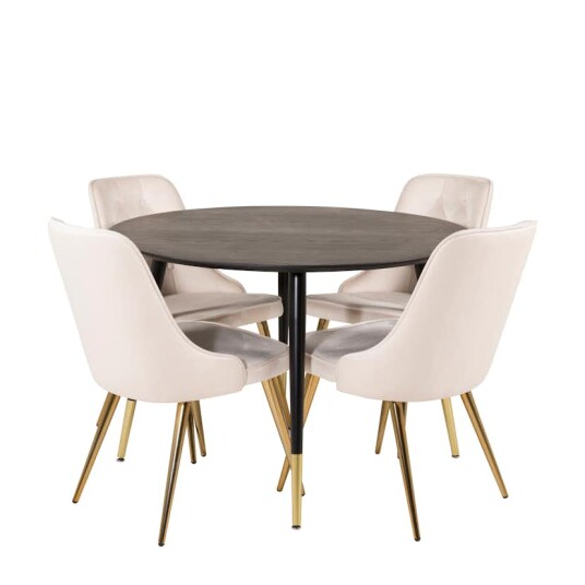 Venture Home Spisegruppe Venture Home Dipp Ø115 cm med 4 Velvet Deluxe Stoler GR19345
