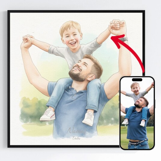 Namly Design Personalisert Plakat Akvarellportrett – Kvadratisk AI Plakat POSTERSQUAREJ6GFLW