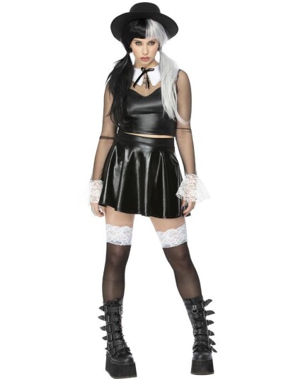 Gothic Schoolgirl Svart og Hvitt Skolejente Kostyme Medium