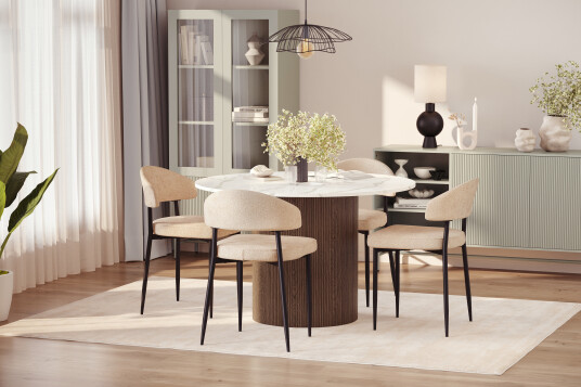 Scandinavian Choice Uppveda Spisebord 120 cm Rund med 4 stk Jairam Matstkolar Brun