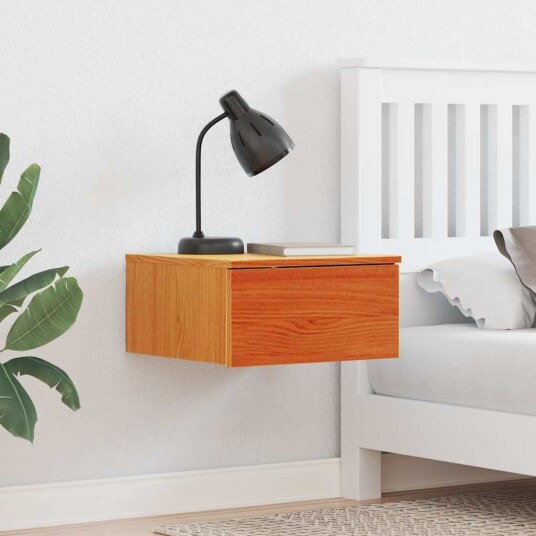  Vegghengt nattebord Voksbrun 37 x 35 x 18.5 cm Massiv furu tre