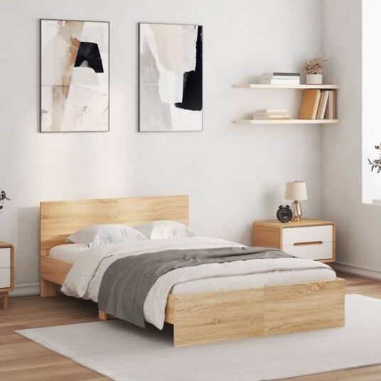 vidaXL Sengeramme med hodegavl sonoma eik 120x190 cm 8721012247307