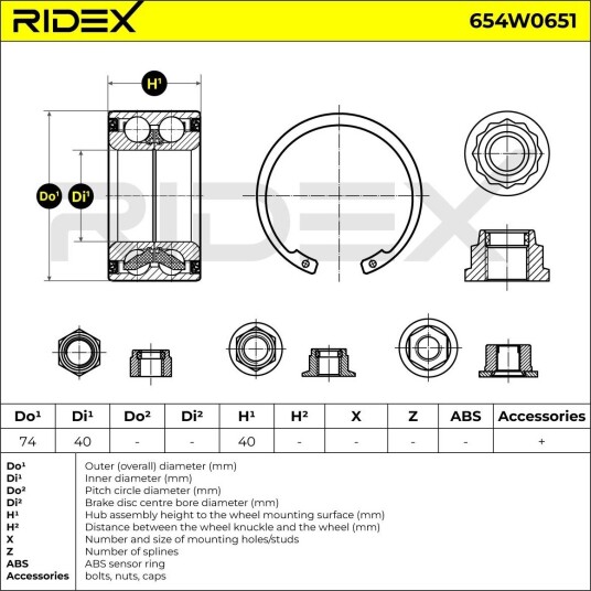 RIDEX 654W0651 Hjullager