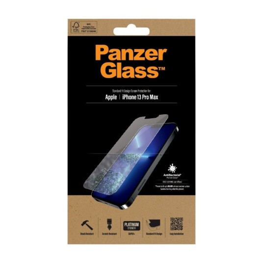 PanzerGlass iPhone 13 Pro Max PanzerGlass AntiBacterial Standard Fit Beskyttelsesglass - Gjennomsiktig