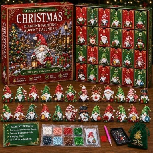 2026 Ny Adventskalender 24 Dager med Diamantmaleri overraskelser DIY Nisse Håndverkssett Julenedtellingskalender med Perler og Verktøy