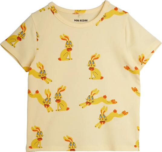 Mini Rodini Rabbits Aop Ss Tee Yellow 68/74
