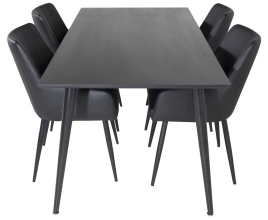 Venture Design Dipp & Comfort spisegruppe Svart/svart 4 st stoler & bord 180 x 90 cm