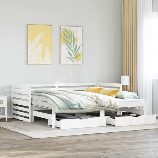 Dagseng med skuffer hvit 90x200 cm heltre furu