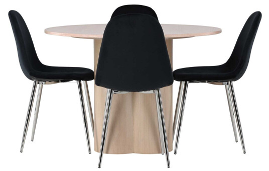 Venture Design Olivia & Polar spisegruppe Svart/whitewash 4 stoler & bord 110 cm