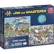Jan Van Haasteren Pussel 1000 x 2 JvH Traffic Chaos & Air, Land, Sea