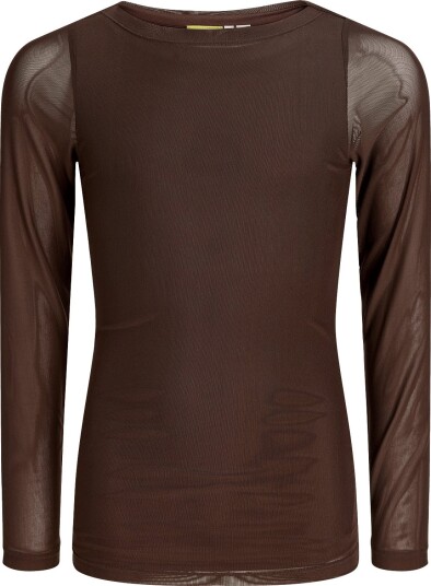 JJXX Kids Jxminna Mesh Ls Boatneck Top Wvn Sn Grl   Brown   152