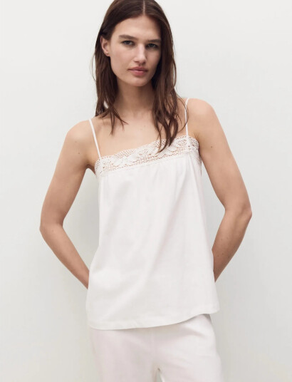 Mango Cotton Top With Lace Straps White M Mango Cotton Top With Lace Straps White M