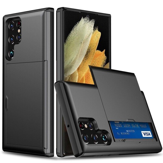 INCOVER Samsung Galaxy S22 Ultra Hybrid Plast Håndverker Deksel med Kortholder - Svart