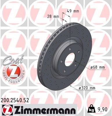 ZIMMERMANN 200.2540.52 Bremseskive ZIMMERMANN 200.2540.52 Bremseskive