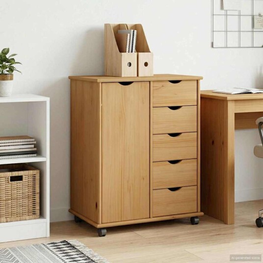 vidaXL Rullende skap Honning brun 63,5 x 39 x 79 cm Massiv furu