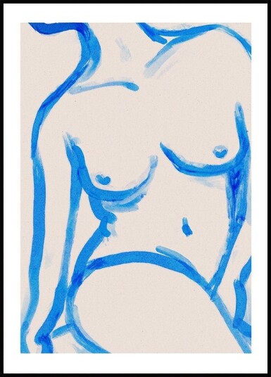 Blue Contour Nude Poster Plakat / 30x40cm