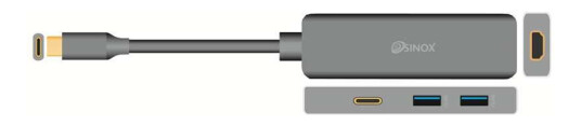 Sinox iMedia USB-C 4-in-1 hub HDMI m. 4k, 2x USB 3.0 og USB-C hun