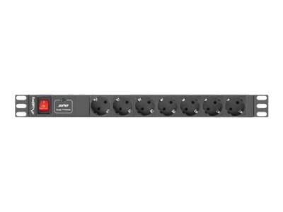 Lanberg - Strømfordelerenhet - Ac 220-250 V - Inngan Power Cee 7/7 - Utgangskontakter: 7 (Europlug) - 1U - 19" - 2 M Kabel - Svart