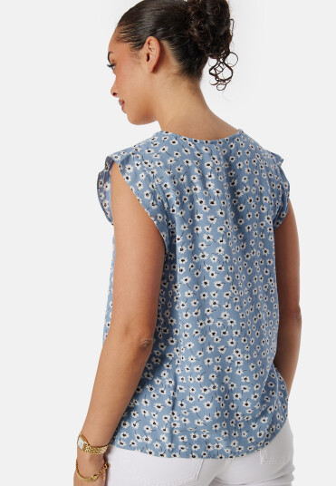 Pieces Pcnya SL V-Neck Top Faded Denim/Flower XS