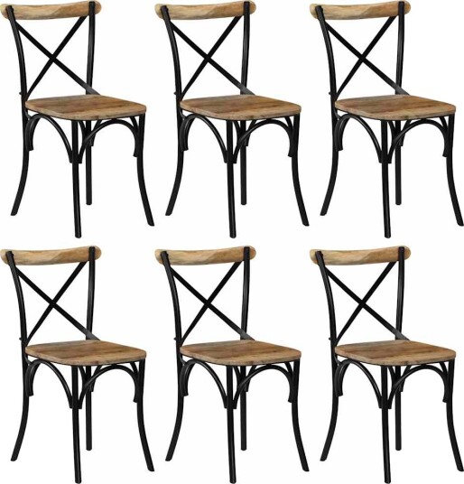 vidaXL Krysstoler 6 stk svart heltre mango