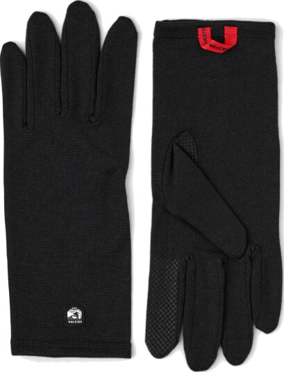 Hestra Merino Wool Liner Long   5 finger Black 9