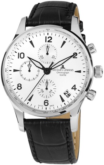 Jacques Lemans Herreklokke 1 1935B London Hvit/Lær Ø44 mm