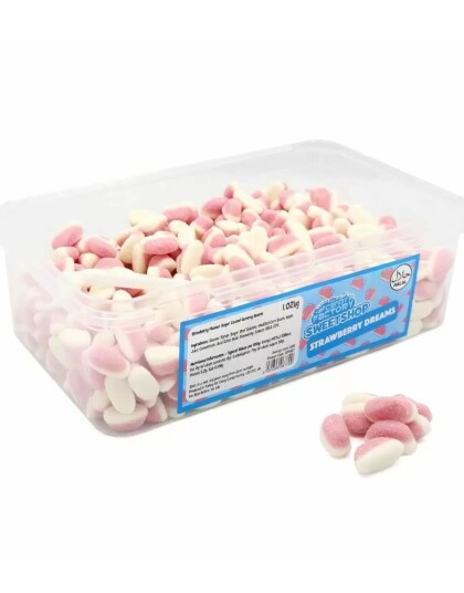 600 stk Sweetshop Strawberry Dreams Boks med Vingummi Jordbærgodteri 1,02 kg 600 stk Sweetshop Strawberry Dreams Boks med Vingummi Jordbærgodteri 1,02 kg
