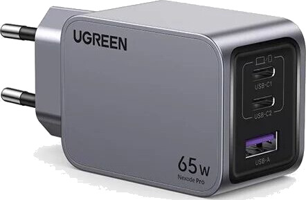 UGREEN Nexode Pro 65W GaN Hurtiglader med 3 USB-porter og sølvfinish UGREEN Nexode Pro 65W GaN Hurtiglader med 3 USB-porter og sølvfinish