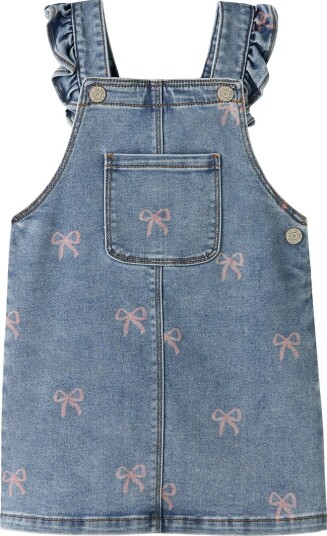 Name It Dongerikjole NmfFaith AOP Medium+ Blue Denim/Bow Name It 6 år 116 Kjole Beige Blå