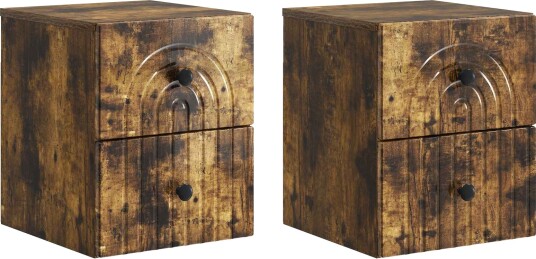  Vegghengt Nattbord med skuff 2 pcs Røkt Eik 33 x 34,5 x 40 cm