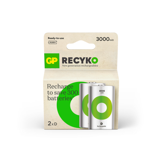 GP Recyko 3000mAh D NiMH Oppladbart Batteri 2-pakning