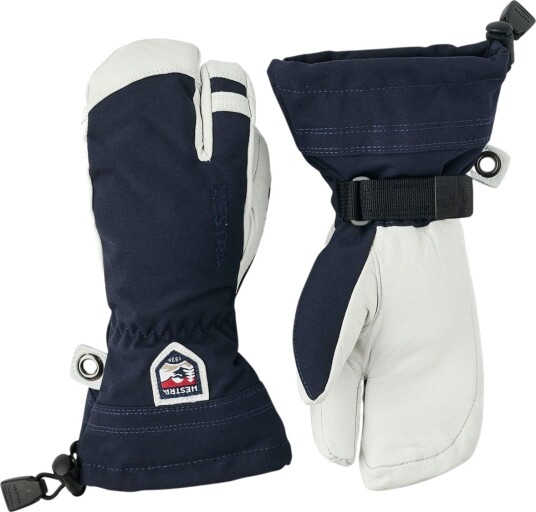 Hestra Army Leather Heli Ski 3-finger Skihansker Junior Navy 4 Hestra Army Leather Heli Ski 3-finger Skihansker Junior Navy 4
